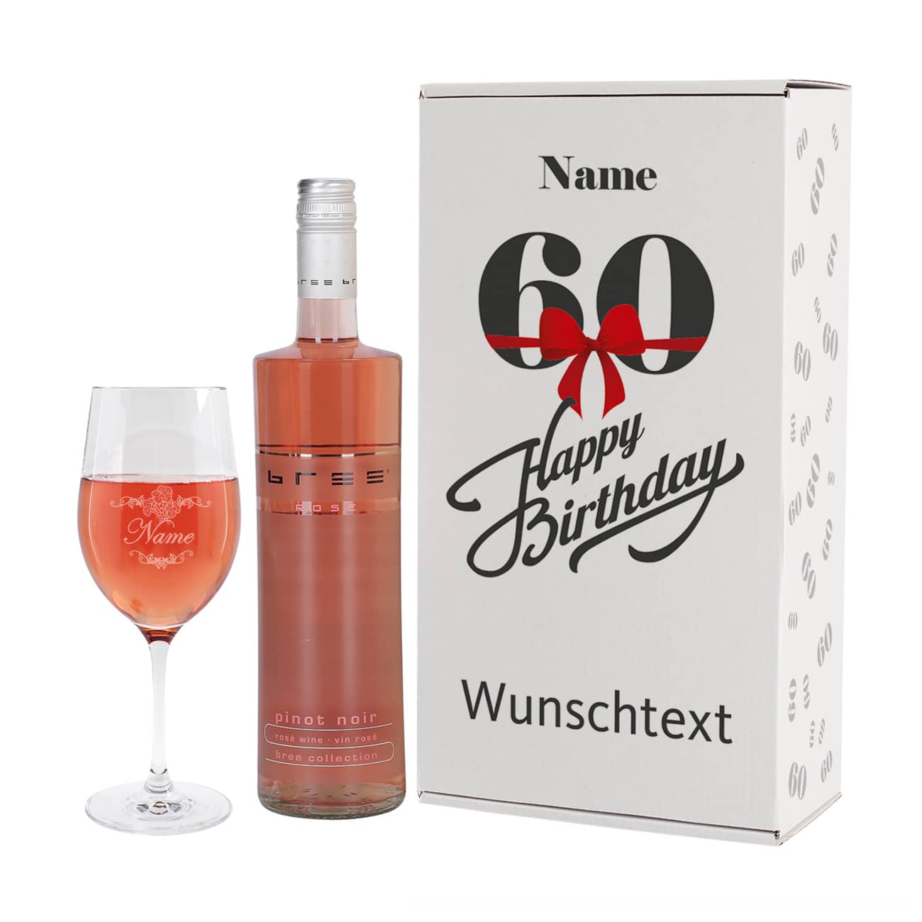 Weinset zum 60. Geburtstag mit graviertem Weinglas