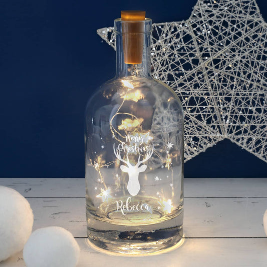 Beleuchtete Karaffe mit Rentier, Sternen und persönlicher Gravur