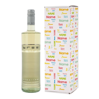 Weißwein mit bunter Pappverpackung mit Name