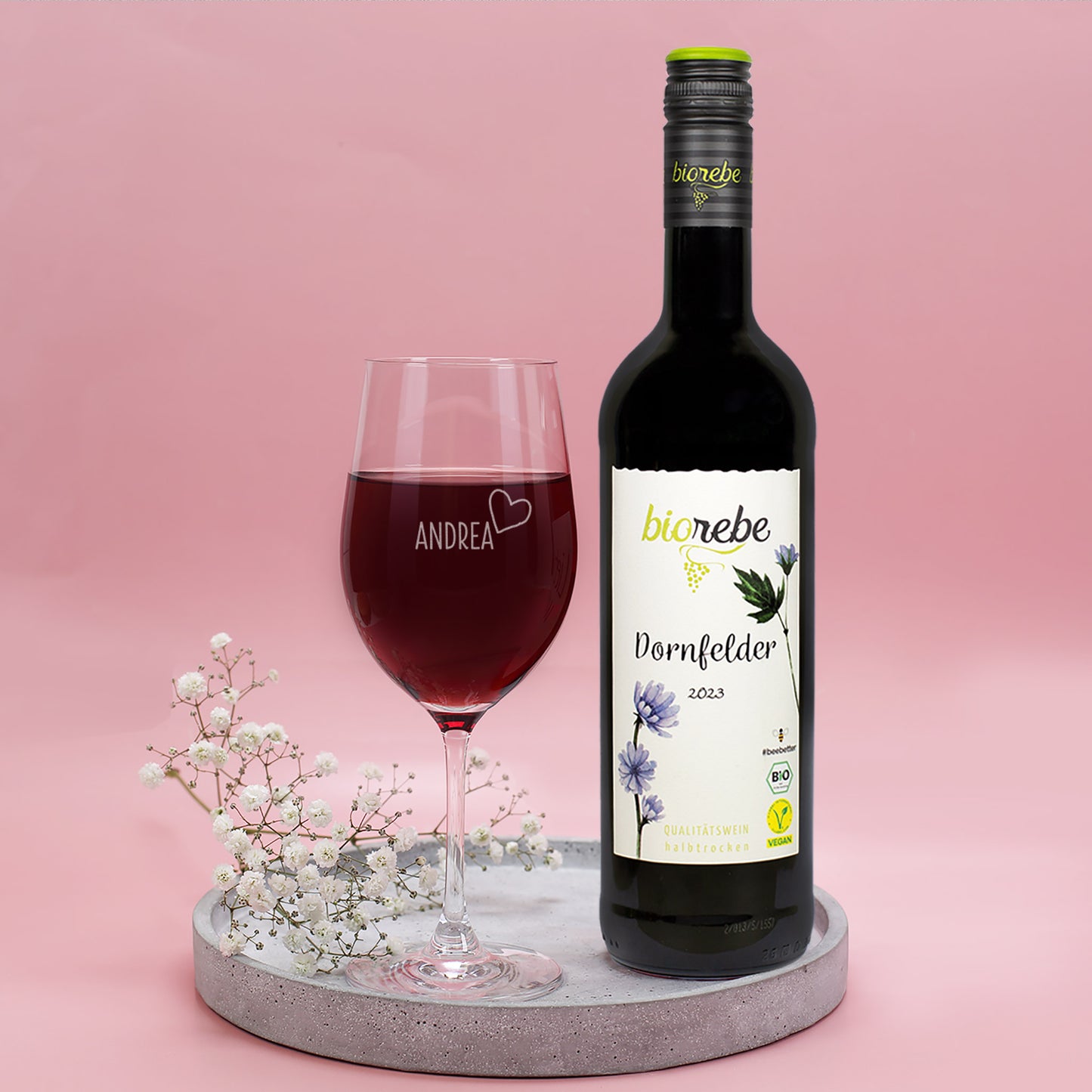 Was für ein Glück - Wein Geschenkset mit Weinglas und Geschenkbox | Bienenfreundlicher Biorebe