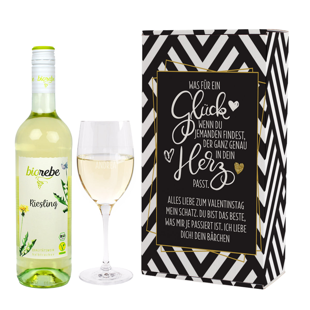 Was für ein Glück - Wein Geschenkset mit Weinglas und Geschenkbox | Biorebe Genuss