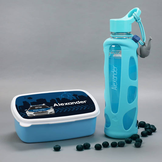 Brotdose und Trinkflasche mit Polizei Motiv und Elefant Anhänger