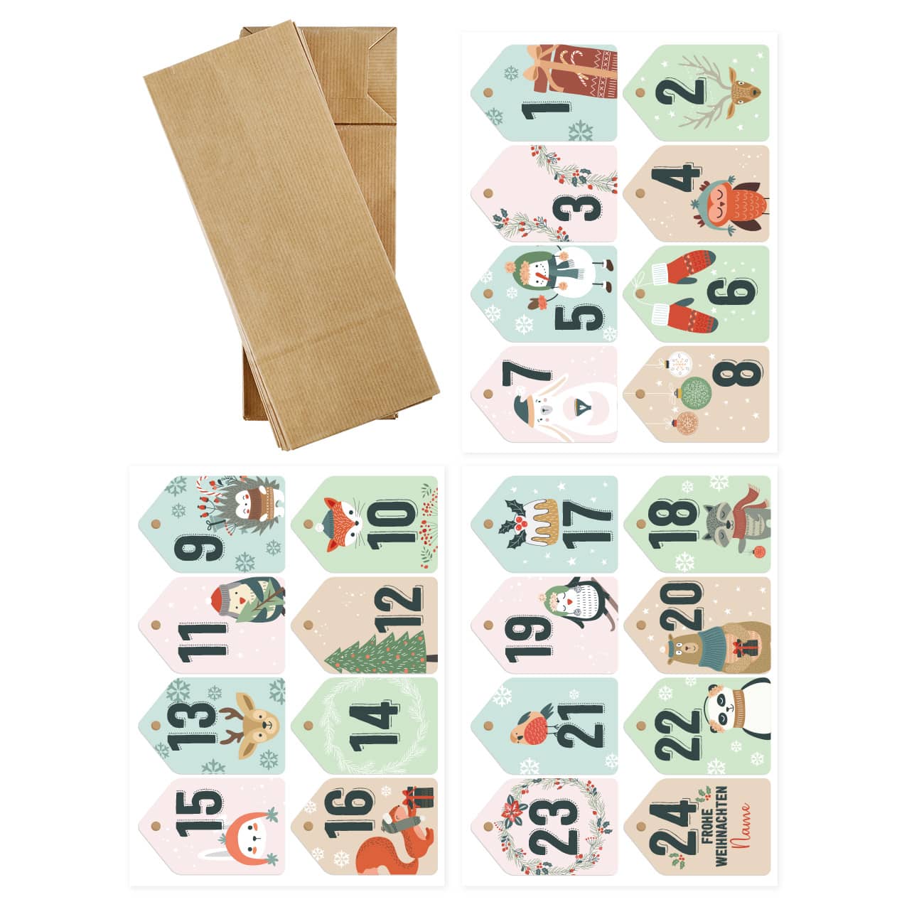 Adventskalender DIY mit Tüten und Aufklebern