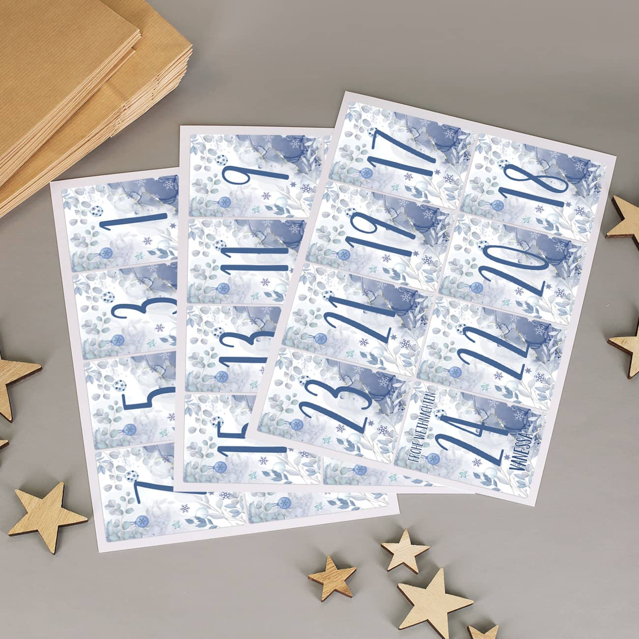 24 personalisierte Aufkleber für Adventskalender