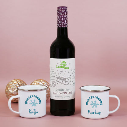Oh du fröhliche... - Winterfreude Geschenkset mit Dornfelder Glühwein, Emailletassen und Geschenkbox