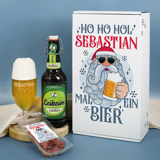 HO HO HOL mir mal ein Bier - Geschenkset zu Weihnachten mit coolem Santa