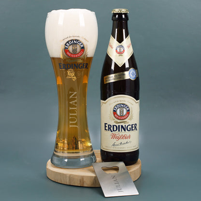 Bier-Geschenkset zu Weihnachten, mit graviertem Glas, Weißbier und Flaschenöffner