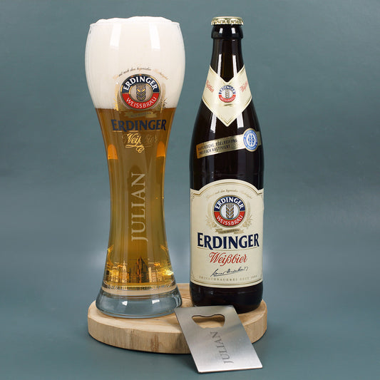 Bier-Geschenkset zu Weihnachten, mit graviertem Glas, Weißbier und Flaschenöffner