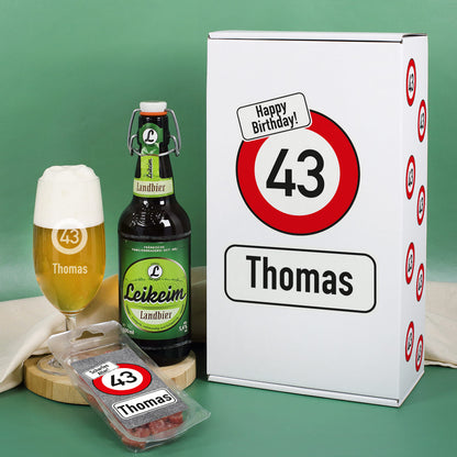 Persönliches Bier-Geschenkset mit Verkehrszeichen zum Geburtstag | Biersorte wählbar