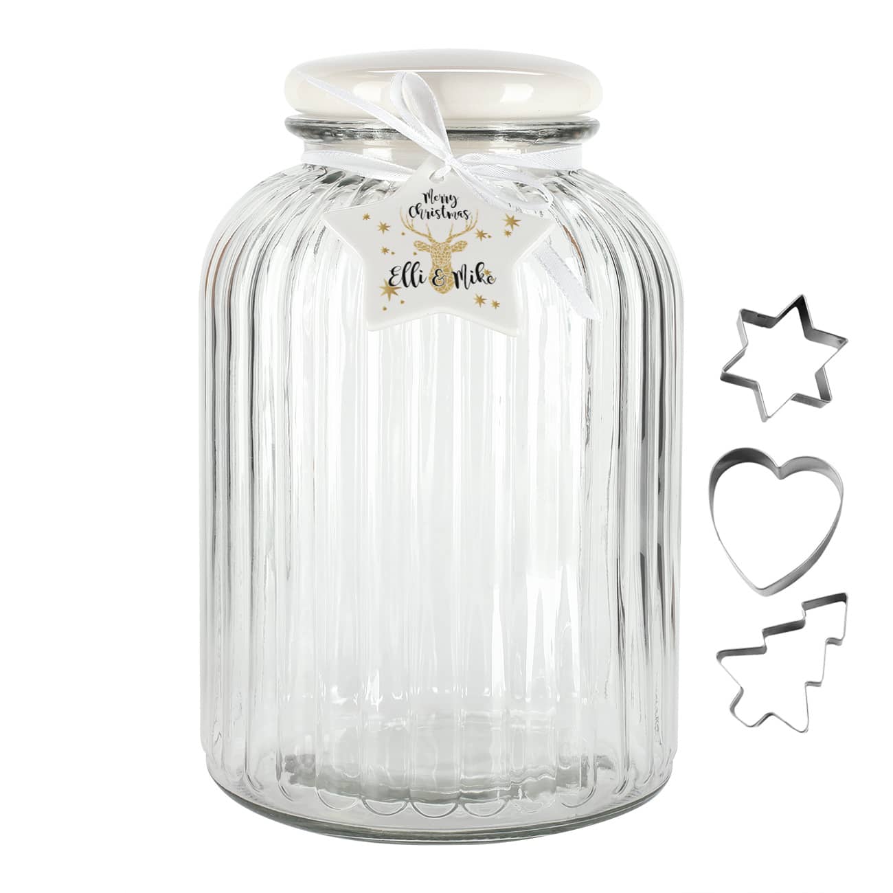 Keksglas mit luftdichtem Deckel, Namensanhänger und Keksausstechern