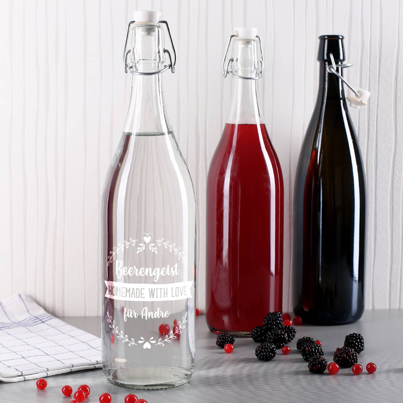 Gravierte Bügelflasche mit Wunschtext