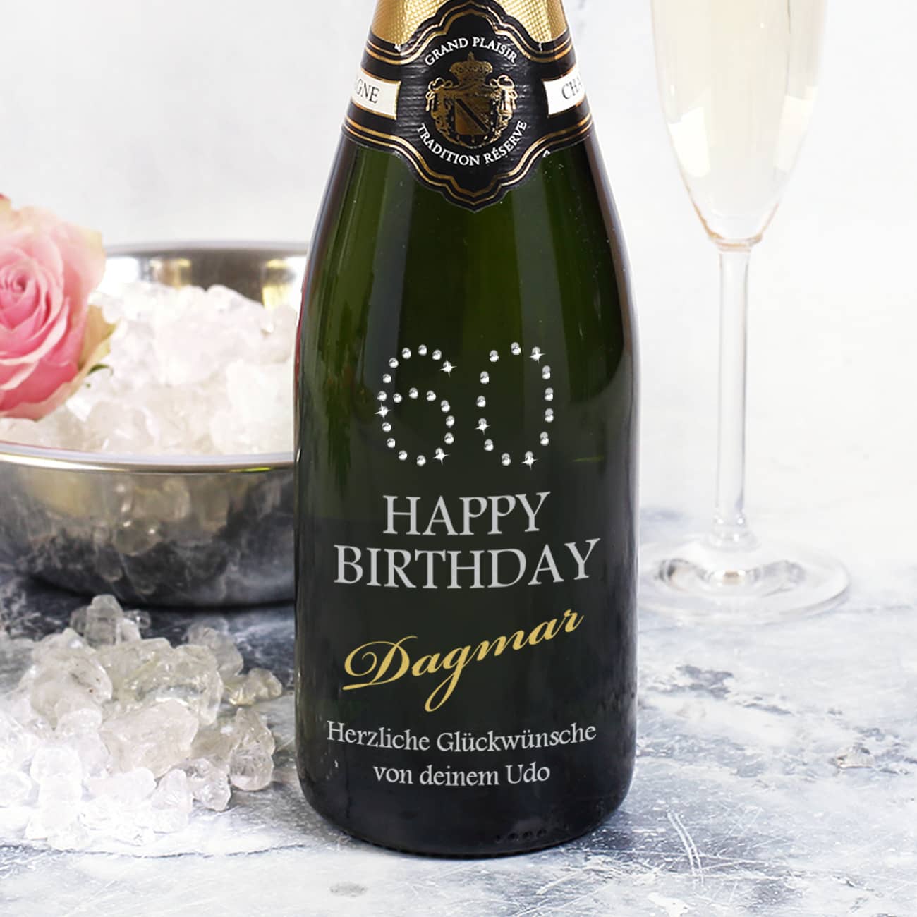 Geschenkidee zum 60. Geburtstag Champagner mit Gravur