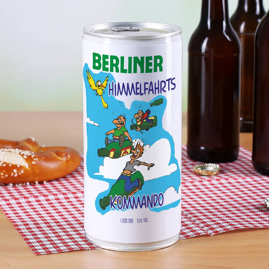 Wohnort wird zusammen mit Motiv Himmelfahrtskommando auf diese 1 Liter Bierdose gedruckt