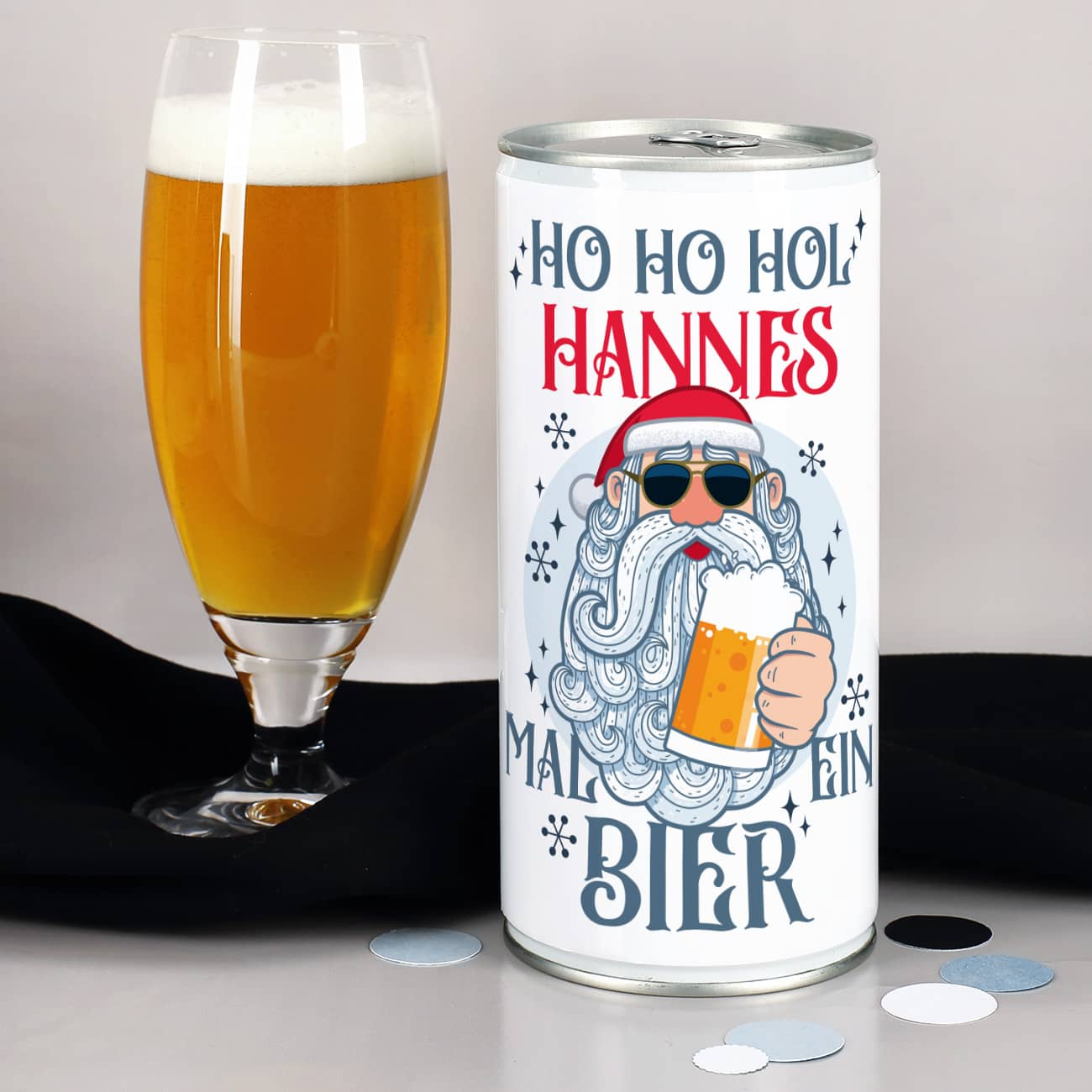 HO HO HOL mir mal ein Bier - Bierdose mit Namensaufdruck und coolem Santa