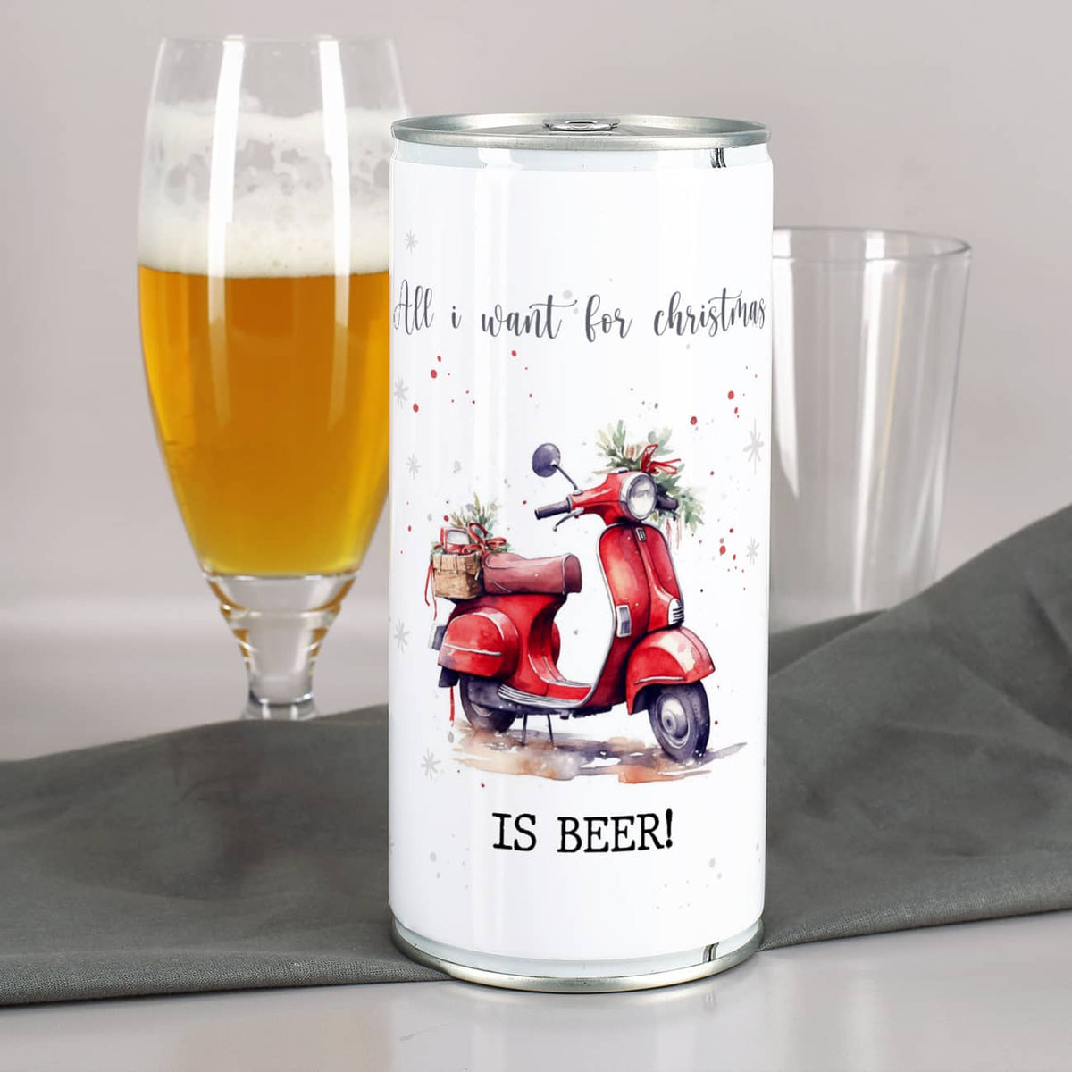 Weihnachts-Bier mit Ihrem Text & Santa's Scooter