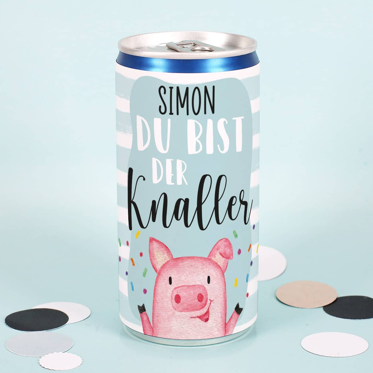Niedliches und personalisiertes Schweinchen Motiv auf der Seccodose