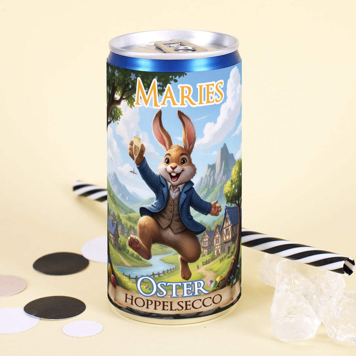 Personalisierter Secco 'Oster Hoppelsecco' mit Name | Oster Secco-Dose mit Hase - Geschenk zu Ostern