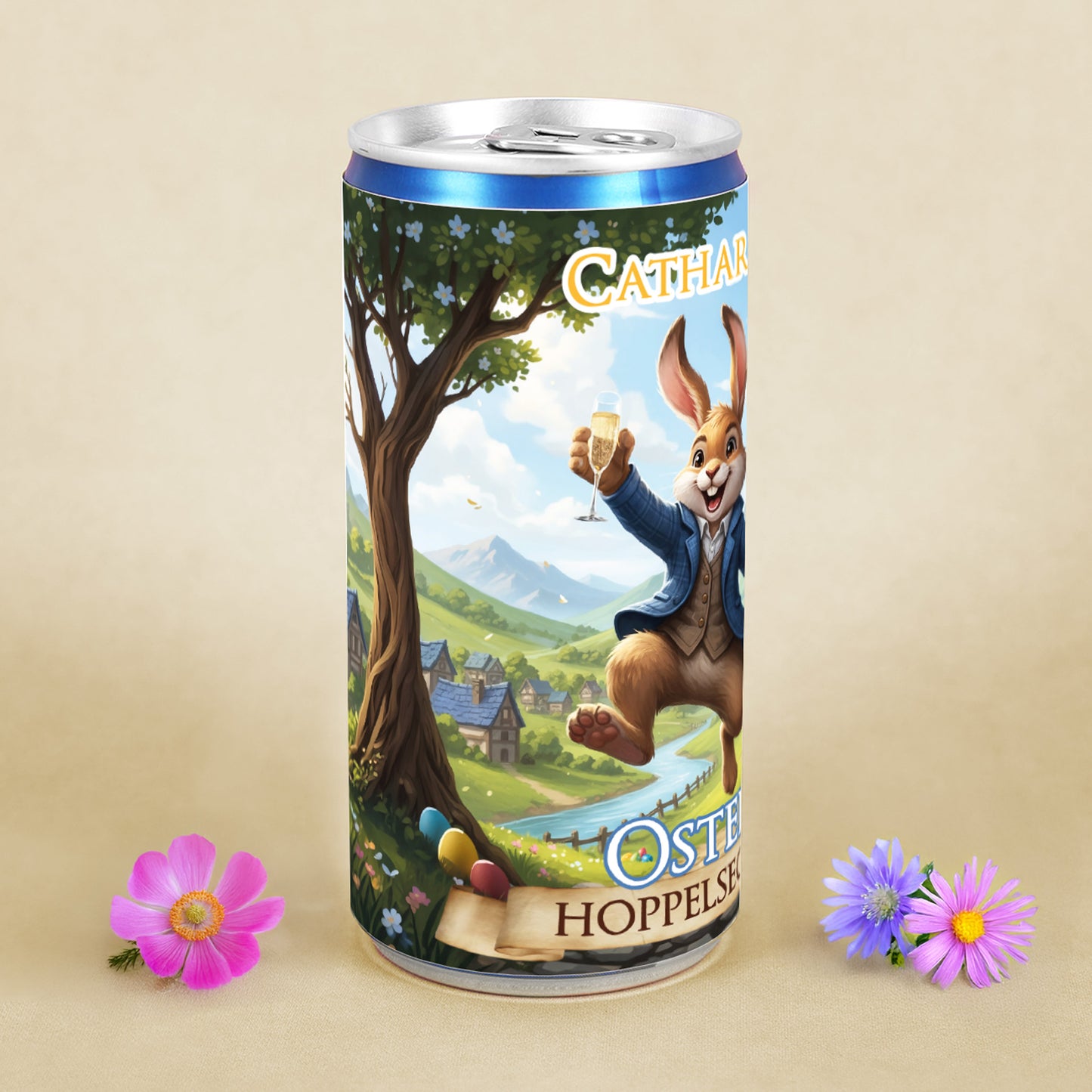 Personalisierter Secco 'Oster Hoppelsecco' mit Name | Oster Secco-Dose mit Hase - Geschenk zu Ostern