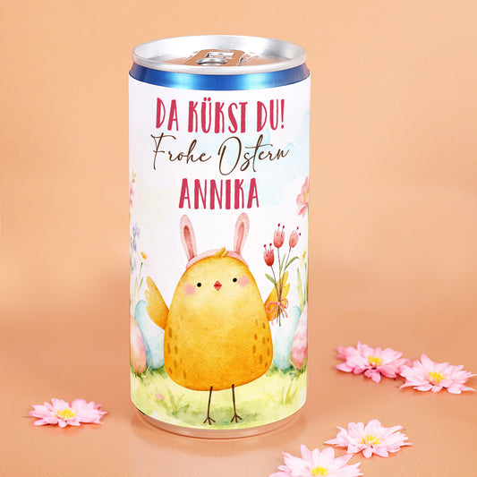 Secco-Dose zu Ostern mit personalisiertem Namen und Küken im Osterdesign