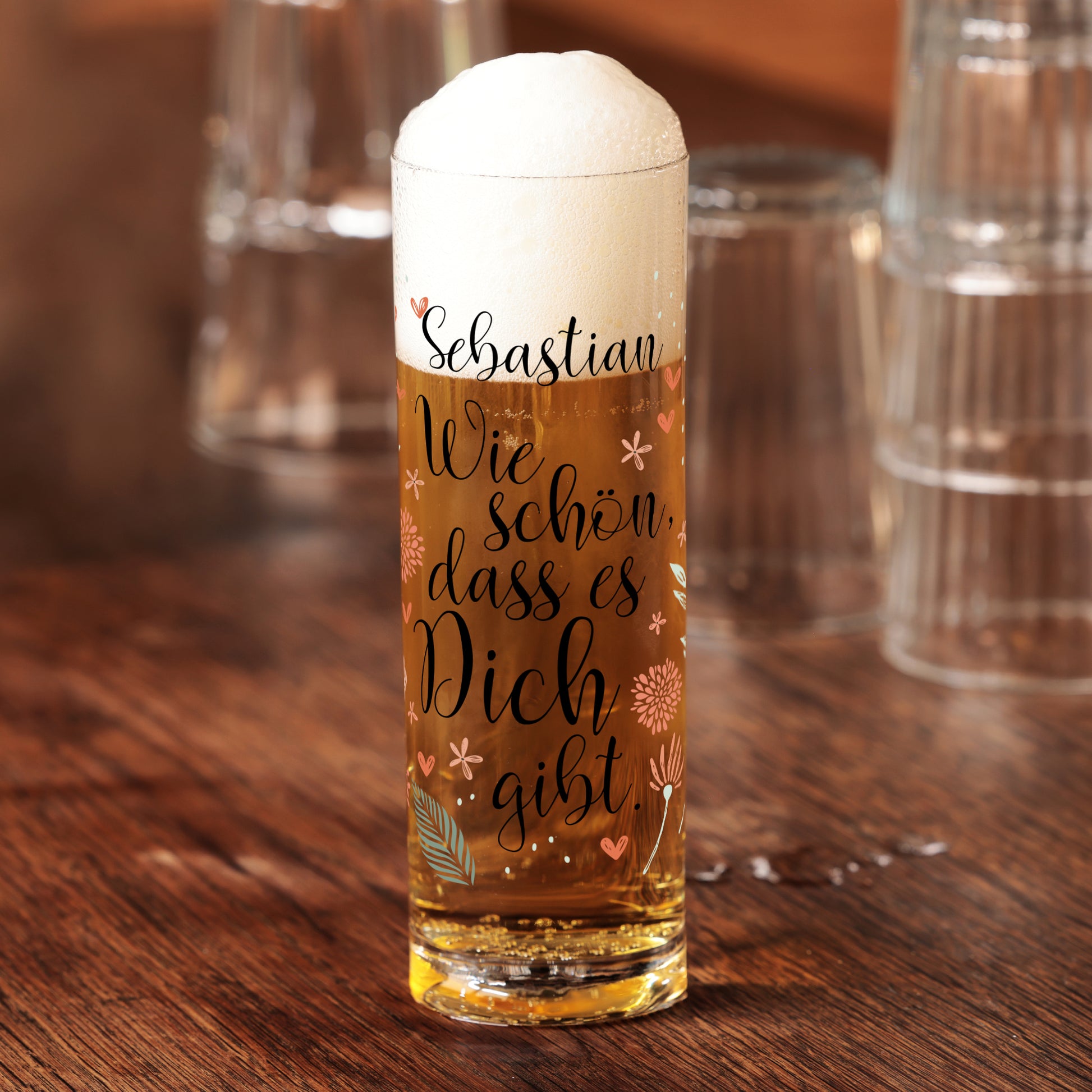 Kölschglas mit Name Sebastian und liebevollem Dankeschön Motiv als Geschenk zum Geburtstag oder Abschied