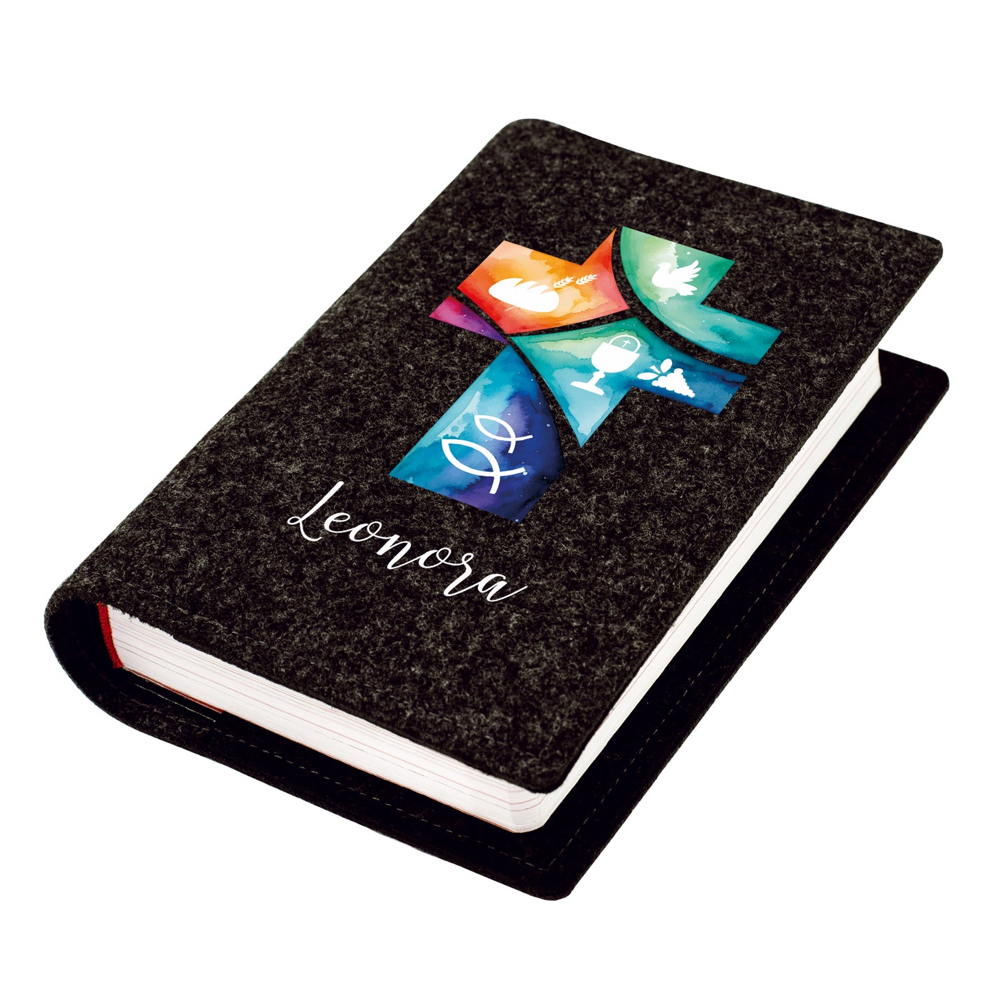 Personalisierte Buchhülle für Gotteslob & Gesangbuch mit Watercolor Kreuz | Anthrazit oder Orange (neu)
