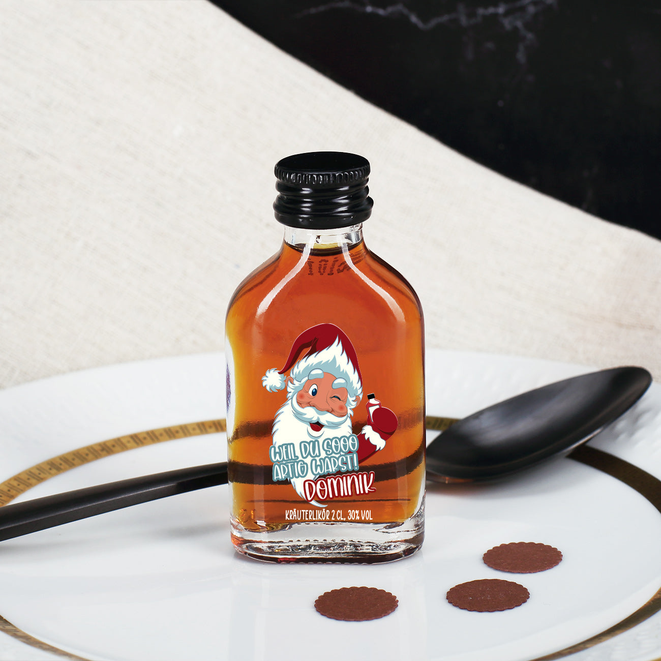 Kräuterlikör mit Weihnachtsmann Aufdruck und Name