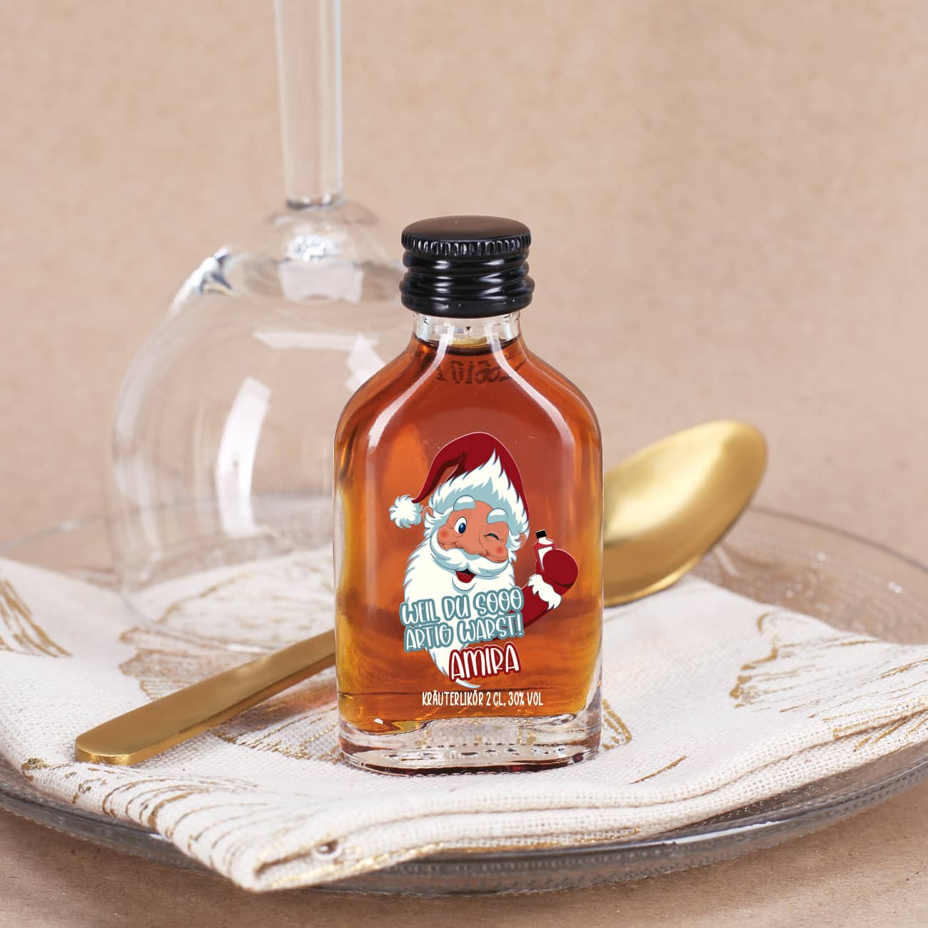 Kräuterschnaps mit Weihnachtsmann und Name