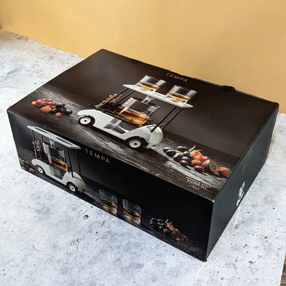 Luxus Whisky Dekantierset im Golfcart personalisiert mit Name und Wunschtext | Dekanter Set für Golfer