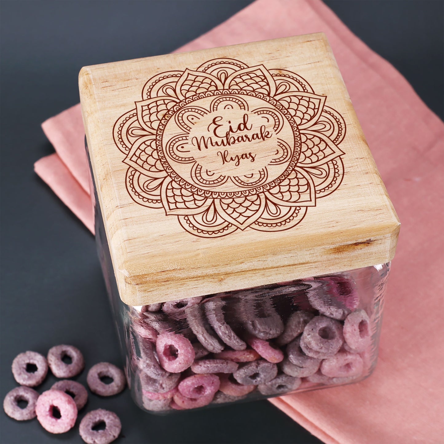Keksdose / Vorratsglas „Eid Mubarak“ mit Wunschname für Ramadan & festliche Anlässe