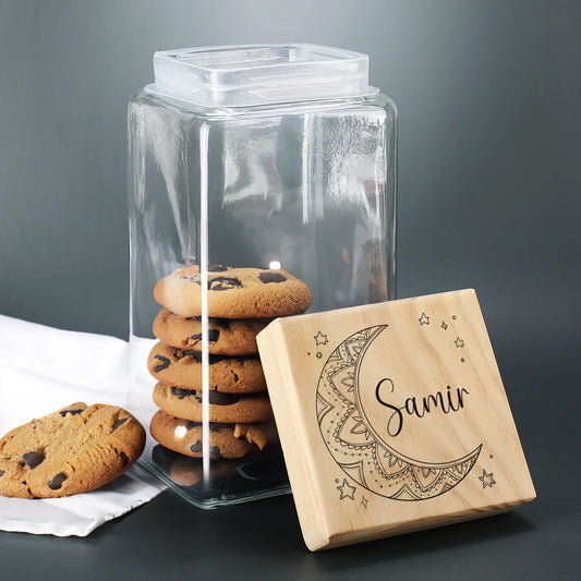 Keksdose / Vorratsglas „Mondsichel“ mit Wunschname für Ramadan & festliche Anlässe