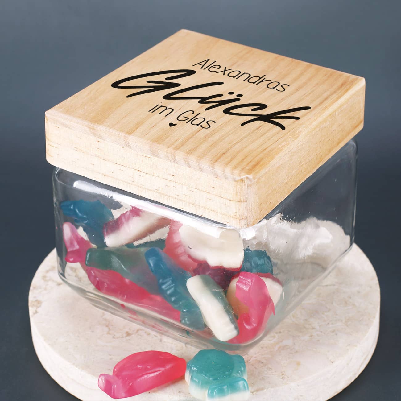 Schlicht bedrucktes Vorratsglas mit Personalisierung