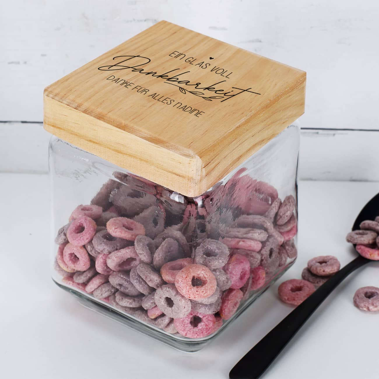 Vorratsglas mit Holzdeckel als Dankeschön Geschenk