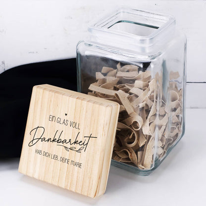 Vorratsglas mit Holzdeckel als Dankeschön Geschenk