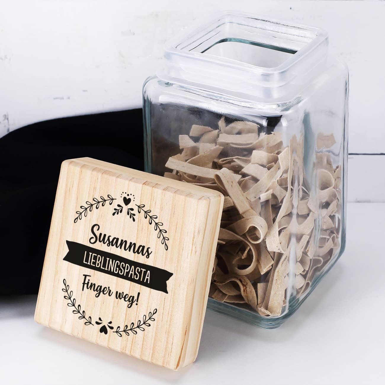 Vorratsglas mit Text nach Wunsch personalisiert