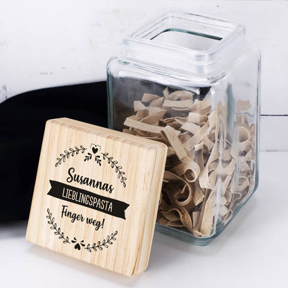 Vorratsglas mit Text nach Wunsch personalisiert