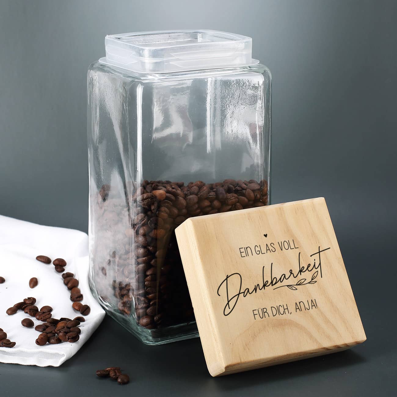 Vorratsglas mit Holzdeckel als Dankeschön Geschenk