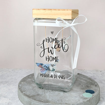 Vorratsglas Home Sweet Home mit Bambusdeckel | Einzugsgeschenk mit Namen personalisiert