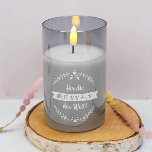 Echtwachskerze LED mit Wunschgravur