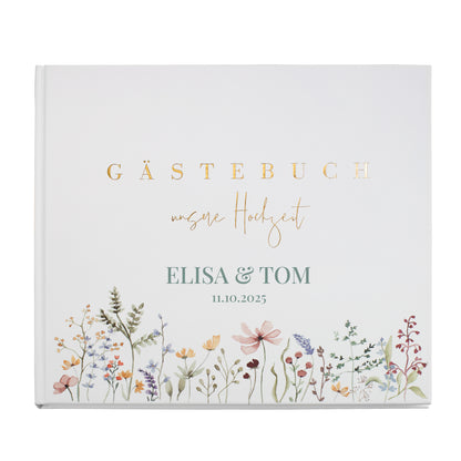 Elegantes Gästebuch zur Hochzeit personalisiert mit Namen & Datum | Illustriertes Erinnerungsbuch