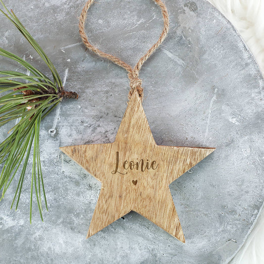 Mangoholz-Stern zu Weihnachten mit Namensgravur