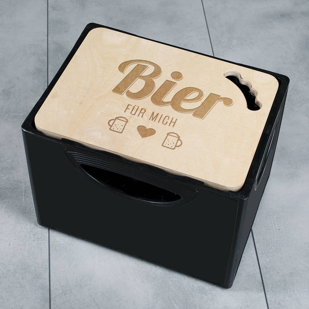 Bierkastendeckel aus Holz "Bier..." mit einem Text nach Wunsch