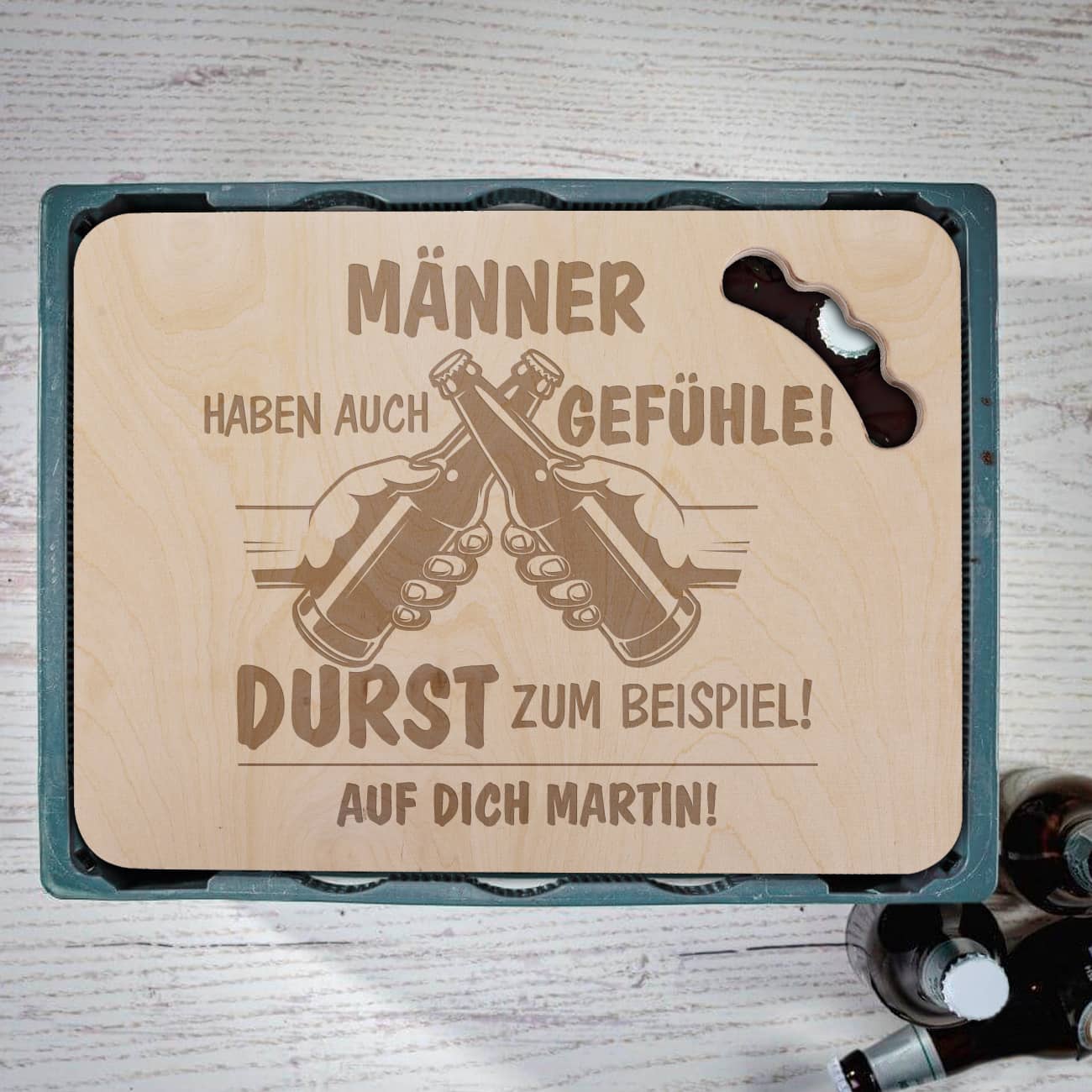 Deckel für Bierkasten aus Holz mit Griff und hochwertiger Gravur