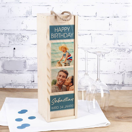 Bedruckte Flaschenverpackung zum Geburtstag