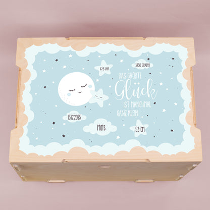 Holzbox Baby Junge mit Name, Geburtsdatum und Geburtsdaten personalisiert