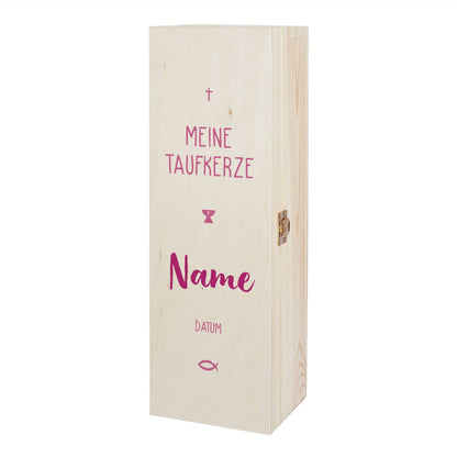 Verpackung für Taufkerzen - Holzbox mit Name und Datum in drei Farben zur Auswahl
