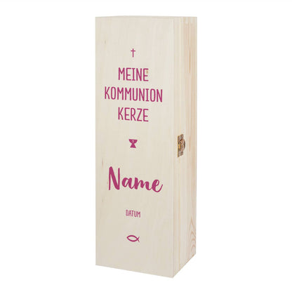 Geschenkbox für Kommunionkerzen - mit Name und Datum in drei Farben zur Auswahl