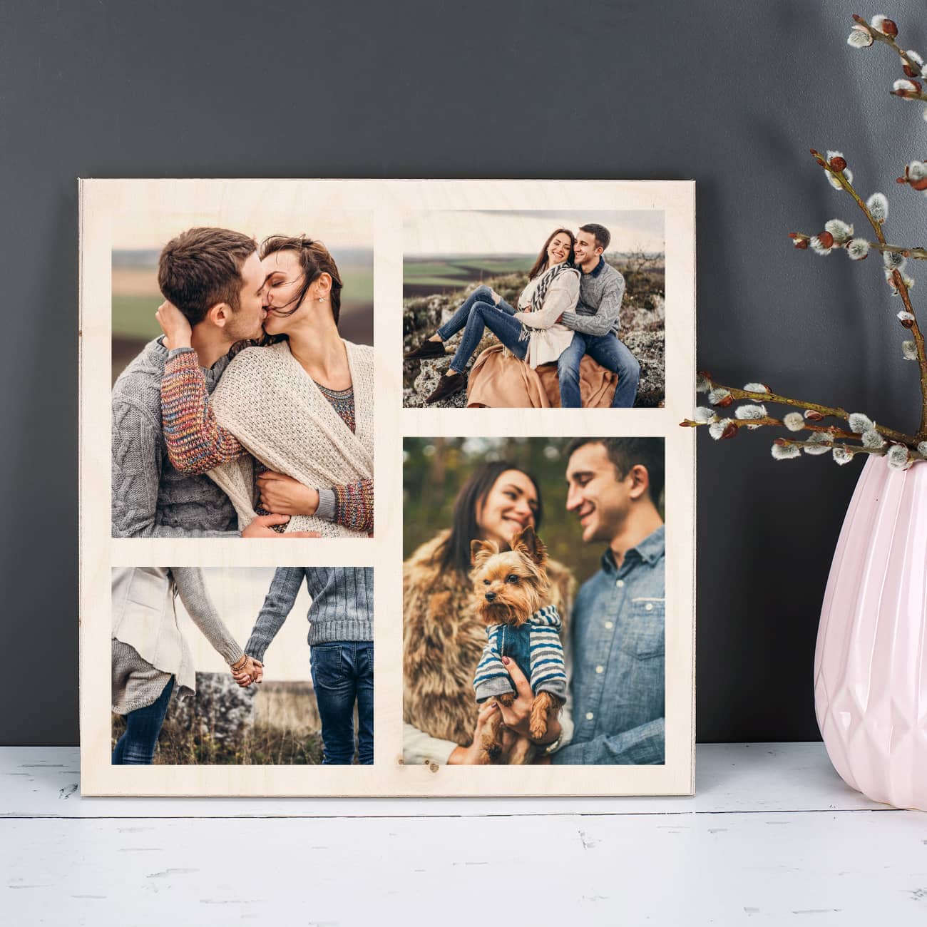 Holzbild mit 4 Fotos nach Wunsch bedruckt
