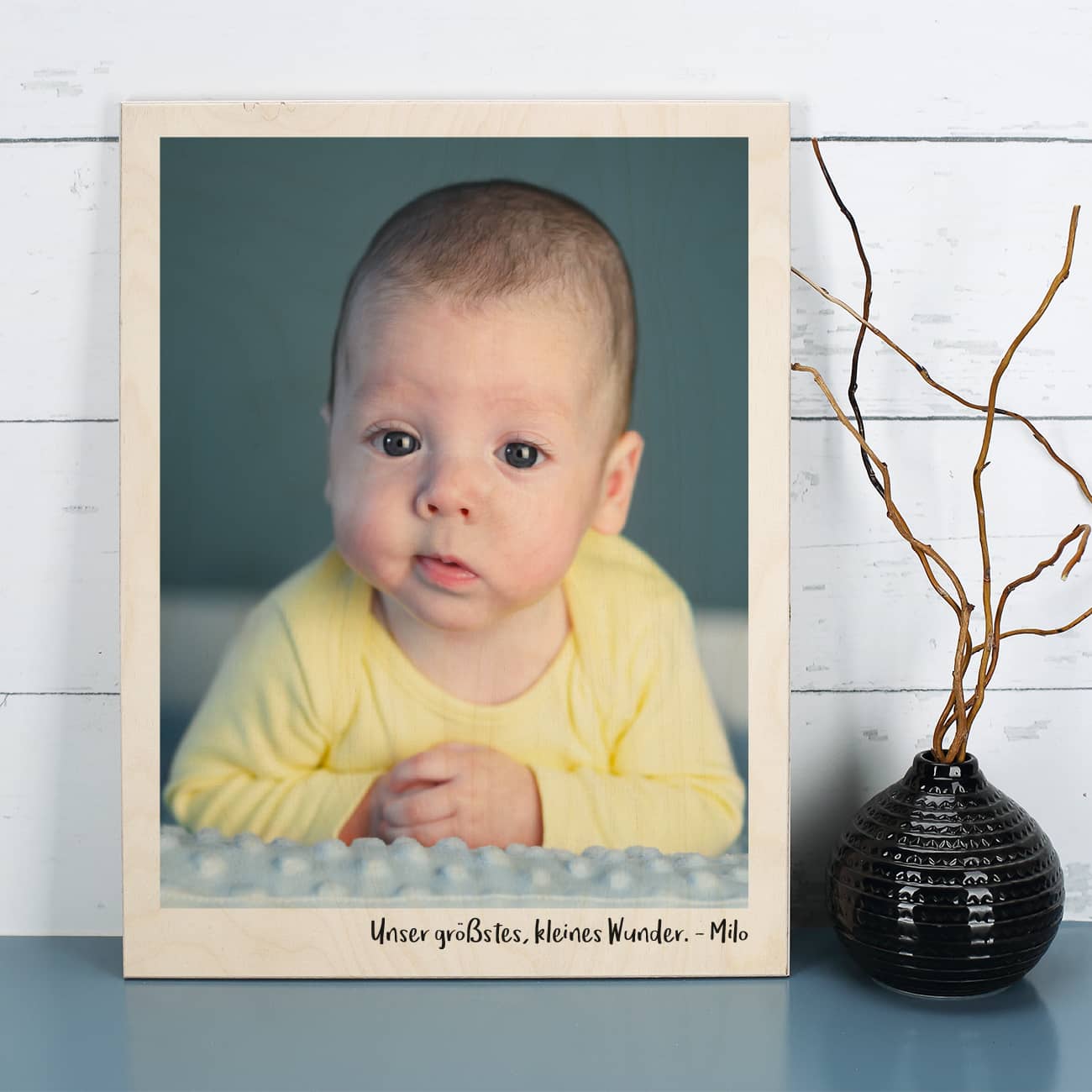Stabile Holzplatte als Deko mit Foto und Text personalisiert