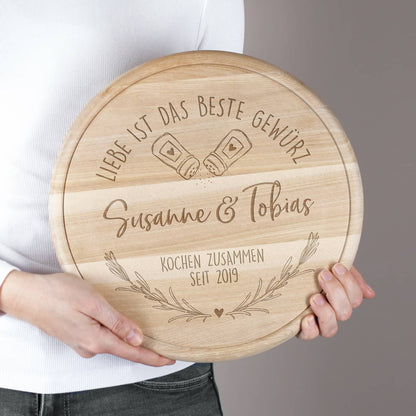 Liebe ist das beste Gewürz - graviertes Holzbrettchen zur Hochzeit oder zum Einzug