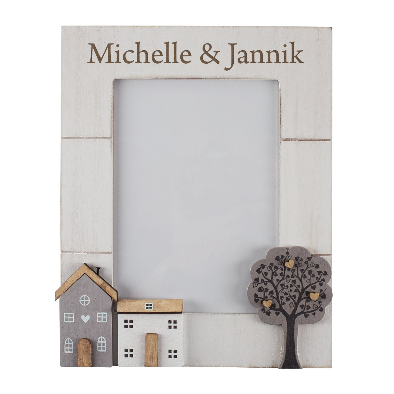 Großer Holz Bilderrahmen mit Gravur Michelle & Jannik für 13 × 18 cm Foto